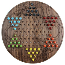  Engraved Walnut Chinese Checkers Board - Swirl Marbles