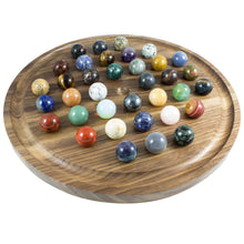  Large Solitaire Walnut Game Board with Mineral and Gemstone Marbles