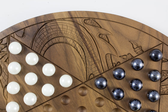 Engraved Walnut Chinese Checkers Board