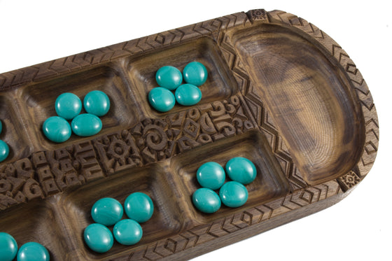 Engraved Walnut Mancala Game Board