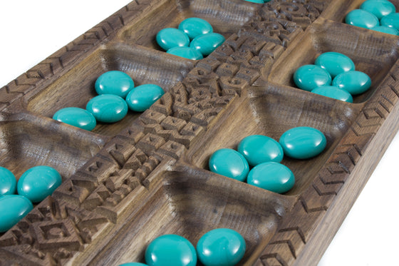 Engraved Walnut Mancala Game Board