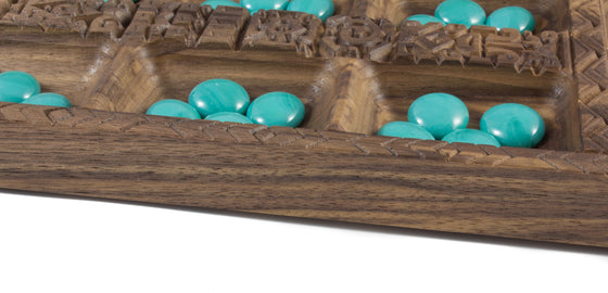 WE Games Coffee Table African Stone Game Mancala - Solid Wood with Walnut  Stain 