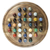 Large Solitaire Walnut Game Board with Mineral and Gemstone Marbles